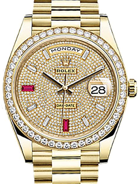 rolex yellow gold gold full pavé diamond ruby 68002|rolex diamond set dial.